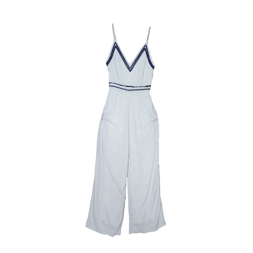 WOMEN'S  JAPNA BLUE WHITE STRIPE ROMPER PANTS  SIZE XS LINED Jumpsuit